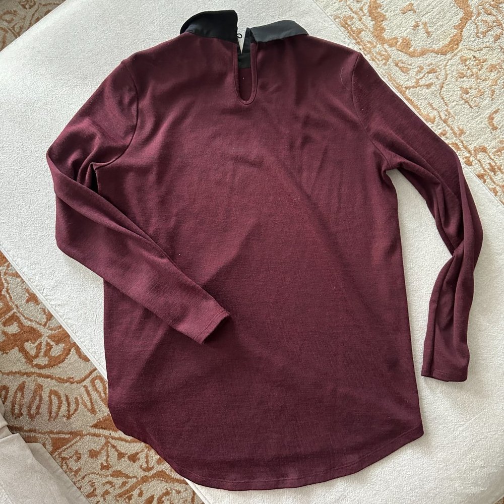 Like NEW Maroon Lightweight Sweater with Black Sheer Collar and Hemline Sz 8 - Picture 8 of 9